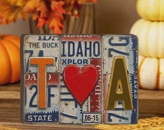 Personalized License Plate Art Block: Rustic Wood Sign With Custom
