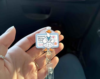 Registered Silly Goose Hospital Retractable Badge Reel, Funny Nurse Gift Idea, Cute Doctor Goose ID Holder for Healthcare Workers & Staff