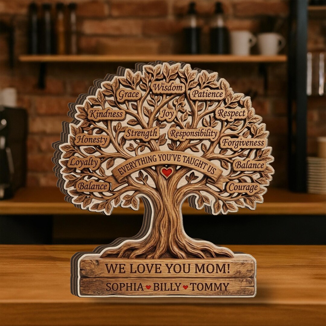 Personalized Wood Family Tree Table Plaque: Custom Engraved Names Mom ...