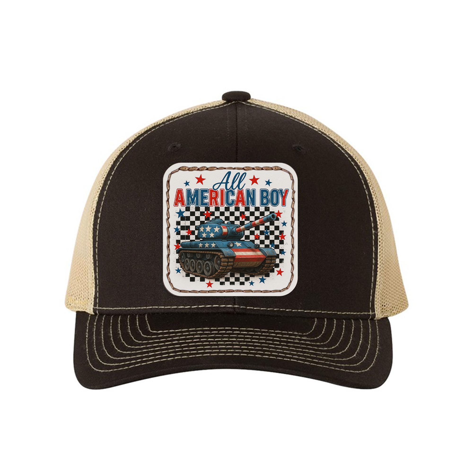 All American Boy Trucker Hat – Patriotic Tank Cap for Boys & Men – Military USA Flag Hat – 4th of July Army Gift for Him