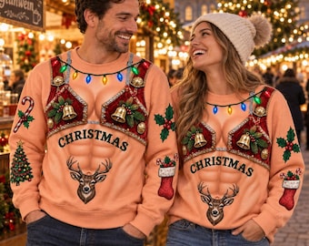 Funny 3D Muscle Abs Ugly Chrisatmas Sweater: Fake Bikini Bell Tattoo Shirt