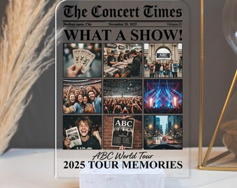Personalized Concert Newspaper Plaque: Custom Tour Photo Collage, Music Fan Keepsake