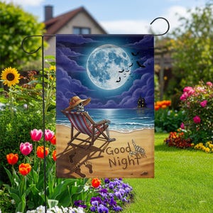 Skeleton Beach Garden Flag: Spooky Halloween Yard Decor