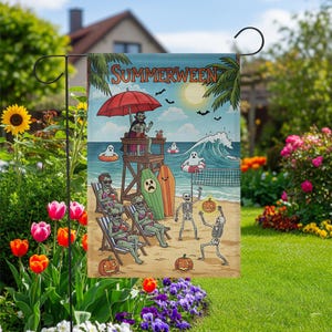 Summerween Beach Flag: Funny Halloween Garden Decor