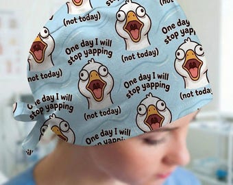 Funny Goose Print Scrub Cap: Adjustable Tie Back Surgical Hat with Cartoon Goose Pattern