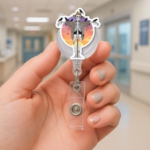Skeleton Scarecrow Badge Reel - Halloween ID Holder - Spooky Nurse Badge Clip - Cute Fall Retractable Reel - Creepy Skeleton Gift