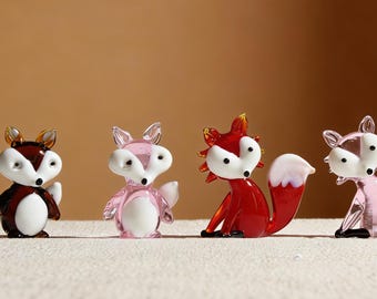 Handmade Glass Fox Figurine | Miniature Animal Sculpture (2.36 inches)