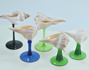 Copa de vino artesanal con forma de concha, decoración costera, regalo de boda en la playa