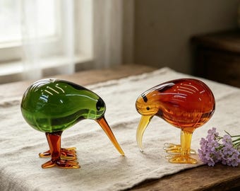 Figuritas de pájaros de cristal hechas a mano, mini figurita de pájaro kiwi de cristal, mini pájaros de cristal coloridos para decoración de escritorio y estante, decoración del hogar