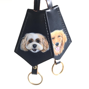 Hand-painted Dog Leather Bag Tag- Handmade  Cat/Dog Purse Bag Charm - Pet Portrait Memorial- Halloween Personalised Gift