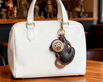 Leather Monkey Charm, Handmade Monkey Leather Bag Charm, Leather