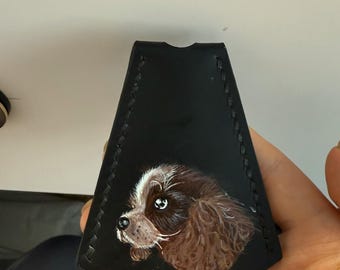 Hand-Painted Pet Portrait Leather Keychain, Personalized Dog/Cat Memorial,Father's Day gift