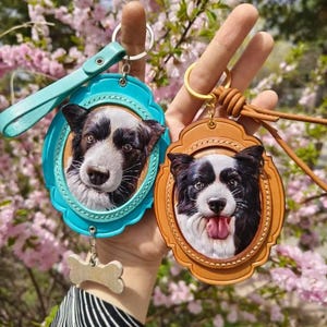Pingente de carteira para animal de estimação pintado à mão personalizado, presente personalizado para cachorro, retrato de animal de estimação feito à mão, lembrança de cachorro, pingente para espelho retrovisor de carro