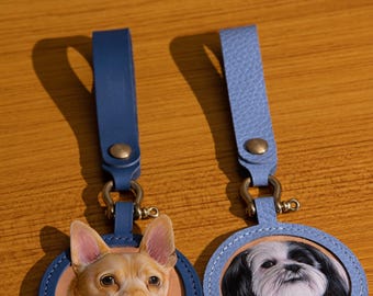 Custom Leather Pet Portrait Charm, Personalized Dog Cat Keychain, Commemorative Gift,cat/dog lover gift