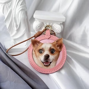 Custom Leather Pet Keychain Hand-Carved Sculpted Dog/Cat Portrait Bag Charm Personalized Pet Memorial Keyring Gift Handcrafted Bag Tag