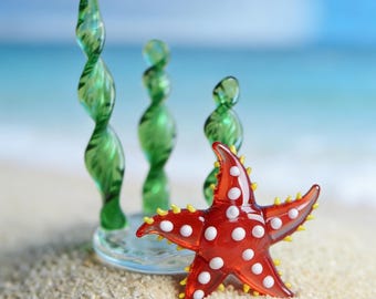 Ręcznie dmuchane, artystyczne szklane ozdoby oceaniczne – szklane figurki kraba/rozgwiazdy/wodorostów – szklana dekoracja artystyczna o tematyce plażowej