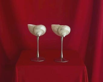 Handcrafted Seashell Wine Glasses: Beach Wedding Martini Goblets