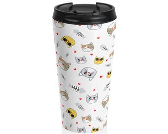 Stainless Steel Insulated Mug | Cat Pattern Travel Mug | Original Gift for Cat Lovers