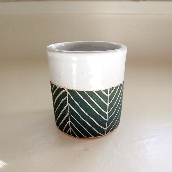 HOT SUMMER SALE-Ceramic Teal Blue Chevron Cup/Container/Planter