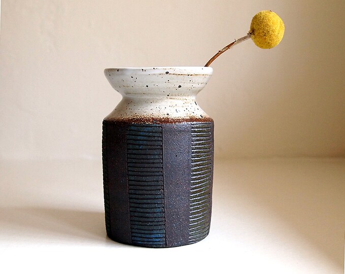 Ceramic Black Clay Vase With Stripes Etsy