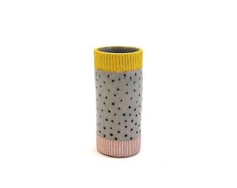 Keramikvase Knospe, rosa, gelb und tupfen