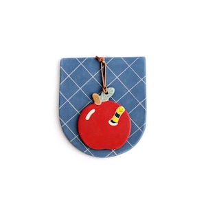 Apple with Worm Ornament and Blue Basket Hanging image 1