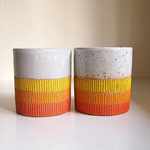 Lever de soleil chaud en céramique tasse ensemble (2), rouge, Orange et jaune