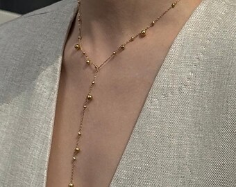 Minimalistische lange Lariat Halskette, zarte Ketten Ohrringe, zierliches Damen Schmuck Set