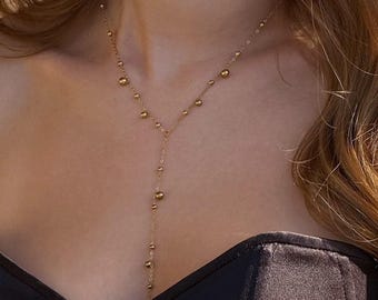 Delicate ball y necklace, long dangle earrings, minimalist women jewelry set