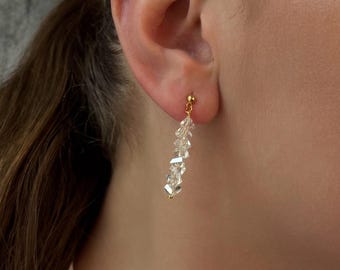 Delicati orecchini lunghi, delicato girocollo di cristallo, set di gioielli da sposa, orecchini pendenti, regalo per la moglie, collana da sposa, regalo di compleanno per lei