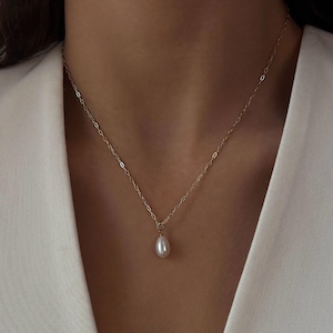 Pearl drop necklace, dainty wedding necklace, minimalist bridal jewelry, bridesmaid gift, delicate pendant necklace, gift for women