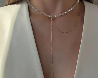 Minimalist lariat necklace, dainty drop earrings, delicate jewelry set for her