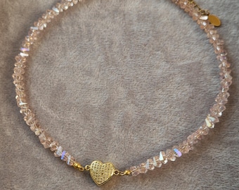 Rosa Kristall Herz Choker mit Herz Anhänger, lange Ohrringe, Schmuckset für Freundin