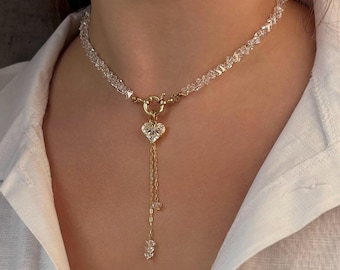 Herz Anhänger Choker, Damen Schmuckset, zierliche Ohrringe, zierliche Halskette, Geschenk für Freundin, zierliche Ohrringe, Geschenk für Sie, Geschenk für Freundin