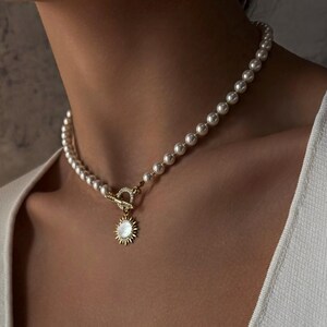 Mutter der Perle Sonne Anhänger Choker, himmlische Ohrringe, Schmuckset, zierliche Perlmutt Halskette, Geschenk für Sie, Brautjungfer Schmuck