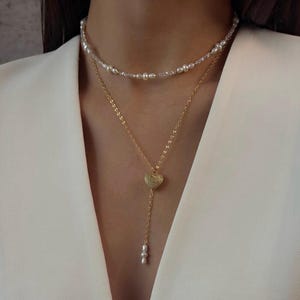 Layered necklace, dangle heart earrings, bridesmaid jewelry set, multistrand necklace, gift for wife, dainty women jewelry, gift for her