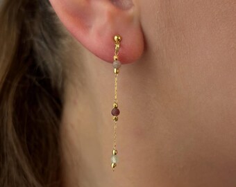 Lange Turmalin Ohrringe, Minimalist Tropfen Ohrringe, Boho Ohrringe, zierliche Frauen Schmuck, Trauzeugin Geschenk, lineare Ohrringe, Geschenk für Sie