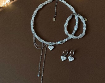 Druppel bruidsketting, harthuwelijksoorbellen, sierlijke bruidsmeisjearmband, damessieradenset
