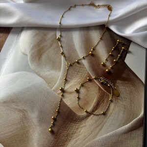 Conjunto de joias folheadas a ouro com colar tipo laço e brincos lineares, pulseira minimalista, acessórios para casamento.