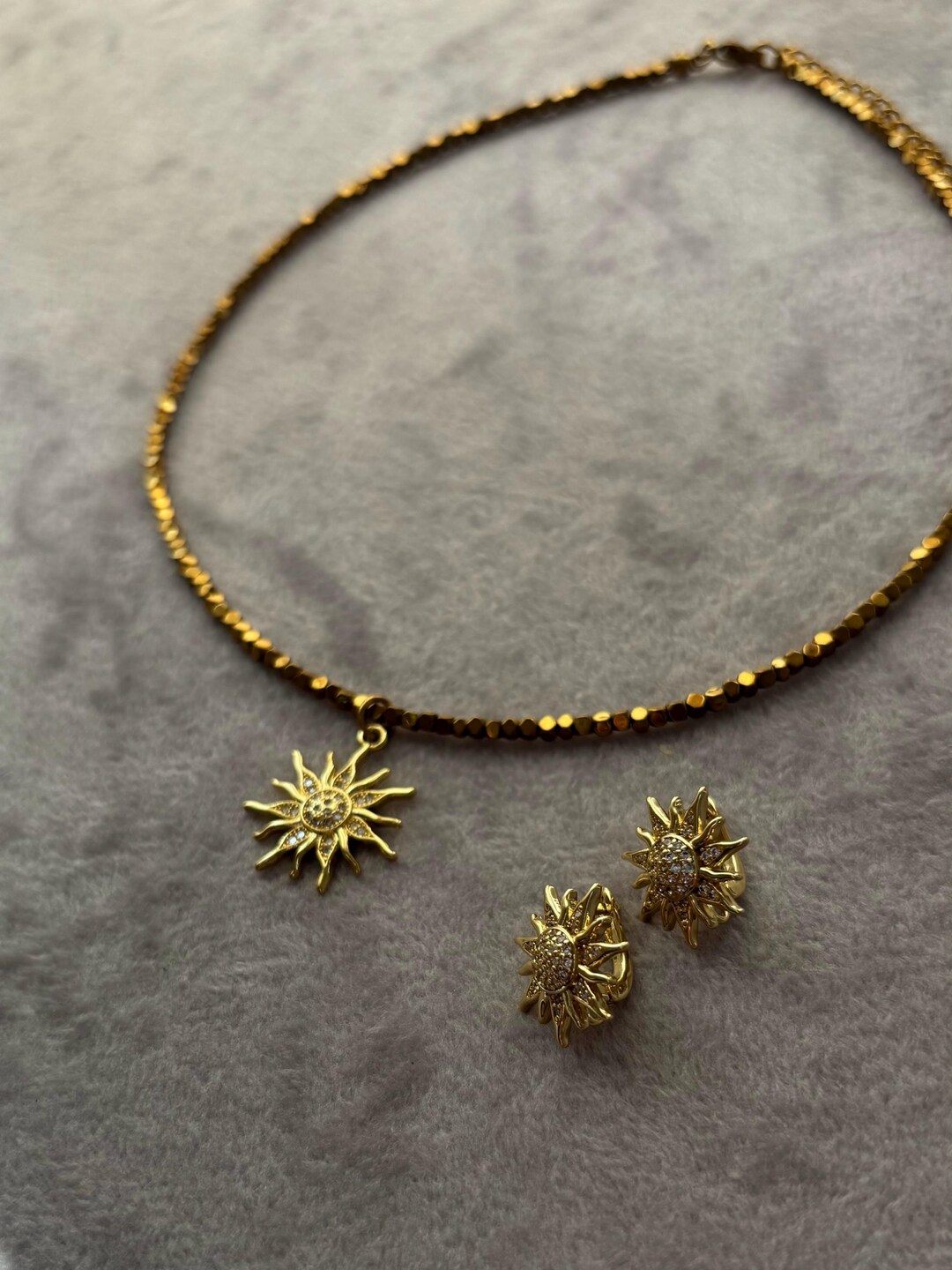 18k Gold Plated Celestial Jewelry Set, Sun Pendant Necklace, Dainty ...