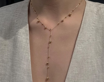 Bridesmaid jewelry set, dainty lariat necklace, delicate threader earrings, wedding bridal jewelry, gift for wife, long chain earrings