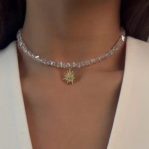 Dainty sun pendant choker, gold plated huggie earrings, celestial necklace, delicate earrings, gift for her, crystal choker, gift for women