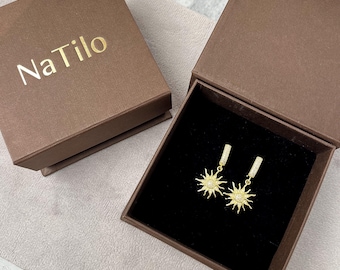 18k gold plated celestial jewelry set, sun pendant necklace, dainty stud earrings, women gift, hematite bead choker