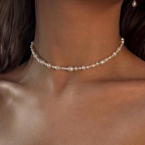 Wedding jewelry set, dainty pearl choker, bridal drop earrings, bridesmaid jewelry, real pearl necklace, dangle earrings, delicate necklace