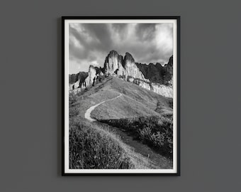 Impression noir et blanc Dolomites : photographie de paysage de montagne