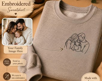 Vêtements brodés personnalisés avec croquis au trait, T-shirts, pulls et sweats à capuche personnalisés, cadeaux de sweats brodés personnalisés