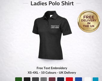 Custom Embroidered Ladies Poloshirt, Text Logo, Personalized Embroidered Workwear women Polo.