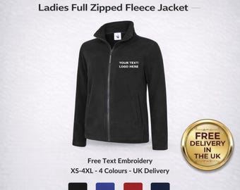 Custom Embroidered Ladies Fleece Jacket, Personalized Workwear, Text Logo Embroidery