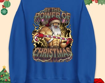 Pull « Par la magie de Noël », T-shirt Père Noël musclé, Sweat à capuche Père Noël musclé, Sweat-shirt de Noël rétro, T-shirt parodique de Noël humoristique
