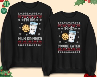 Jag är hans mjölkdrickare, jag är hennes kakätare, matchande jultröja, par-T-shirt med huvtröja, present till honom och henne